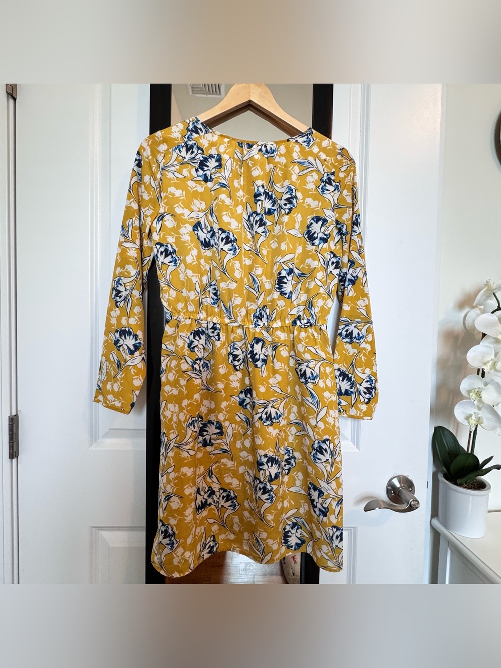 J. Crew Mustard Yellow Floral Long Sleeve A-Line Dress